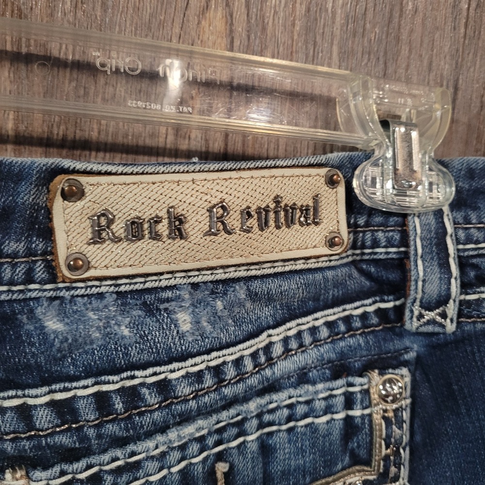 Rock Revival Fay Easy Bootcut Jeans 32x32 Thick Stitch Rhinestone Pocket FLAW - Picture 4 of 16